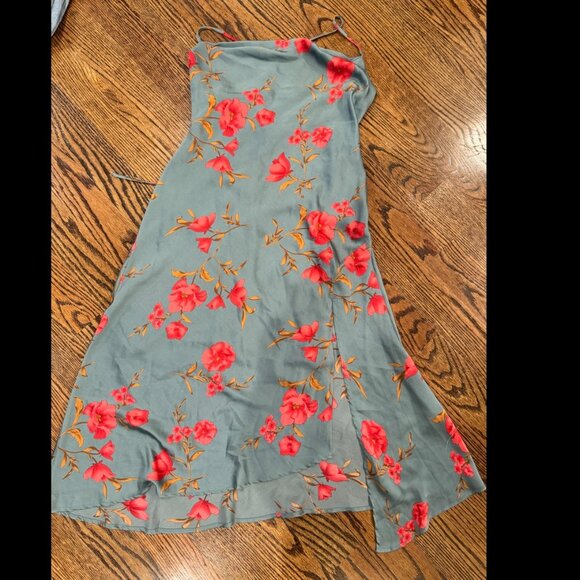 ASTR Gaia Dress Floral Satin Draped Cowl Neck Midi Slip Dress - Size M - Picture 1 of 5